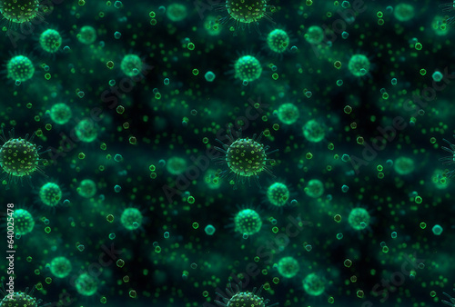 Abstract Green Coronavirus-Like Virus. Seamless Repeatable Background.