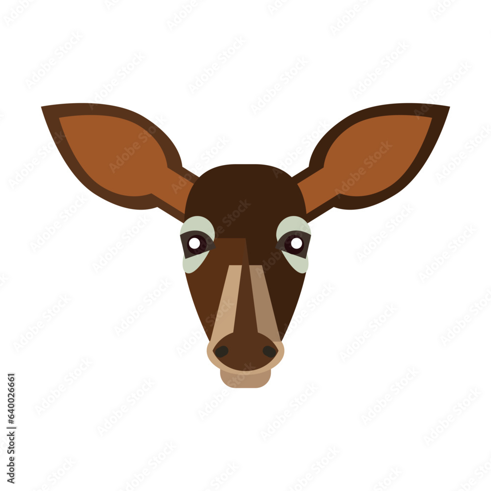 Head of female forest deer. Muzzle of wild animal cartoon illustration. Wildlife and zoo concept. Sketchy geometric character, mascot. Colored flat vector isolated Head of female forest deer. Muzzle of wild animal cartoon illustration. Wildlife and zoo concept. Sketchy geometric character, mascot. Colored flat vector isolated