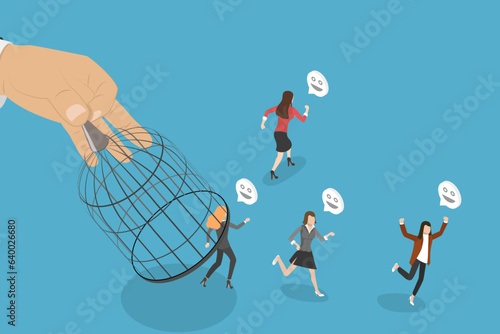 3D Isometric Flat Vector Conceptual Illustration of Escape , Corporate Slavery