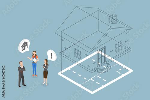 3D Isometric Flat Vector Conceptual Illustration of Engineer, Engineering Project Construction