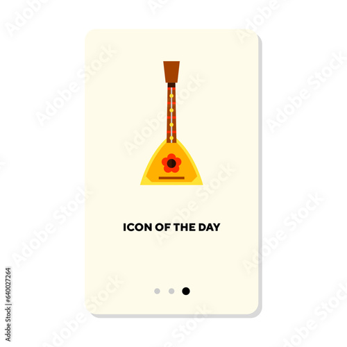Russian balalaika with national ornament flat vector icon. Traditional musical instrument isolated vector illustration. Slavs culture and ethnicity concept for web design and apps