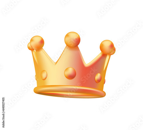 3D Crown Icon in trendy cartoon style isolated on white background. 3D Crown symbol for your web site design, logo, app, UI. Vector illustration, EPS10.