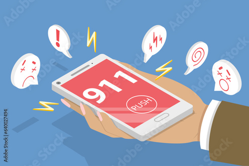 3D Isometric Flat Vector Conceptual Illustration of Emergency Call, Help Service