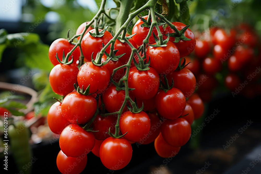 A lush patch of tiny tomatoes dominates a sunny farm. These luxurious stones' vibrant reds, yellows, and greens create a stunning tapestry against nature's grandeur. Each tomato is carefully chosen an