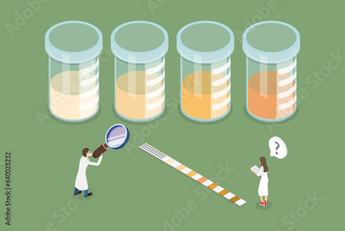 3D Isometric Flat Vector Conceptual Illustration of Urine Solution Stages, Liquid in a Glass Laboratory Beaker