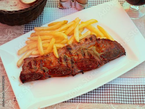 Popular grill dish in Spain churrasco de ternera, grilled beef spare ribs