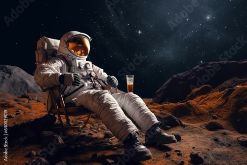Cosmic Cheers: Astronaut's Beer Break on Alien Soil 