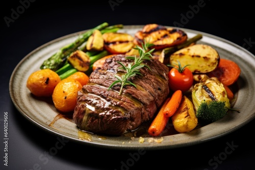 Gourmet Fusion: Succulent Fillet Steak Enhanced by Roast Vegetable Medley 