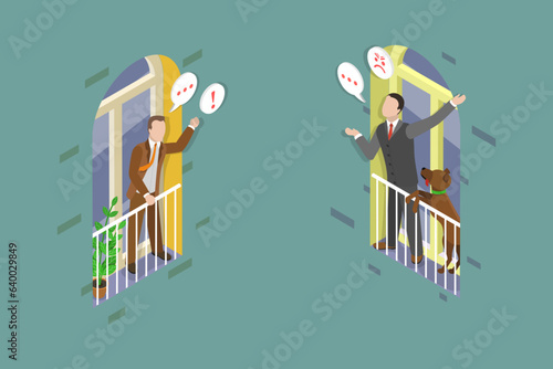 3D Isometric Flat Vector Conceptual Illustration of Dispute Between Neighbors, Neighbourhood Conflict