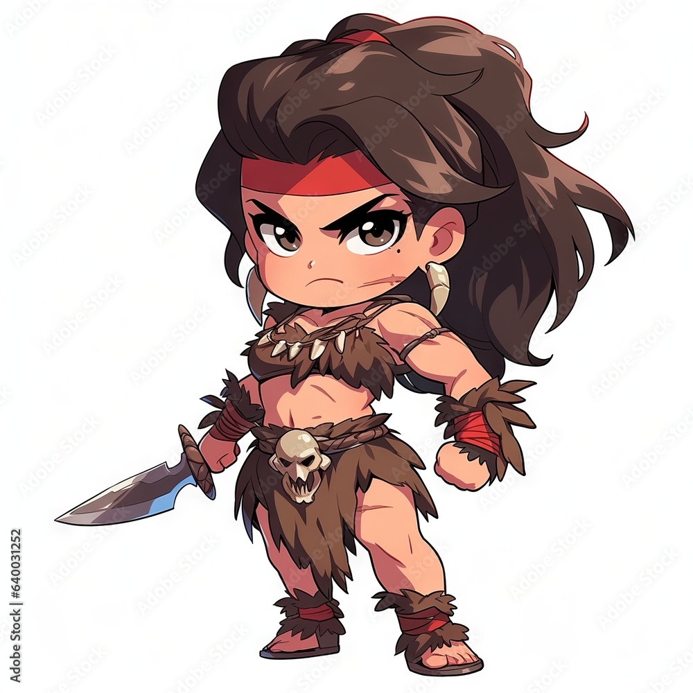 fierce chibi barbarian girl wields sword with confidence, Generative AI fierce chibi barbarian girl wields sword with confidence, Generative AI
