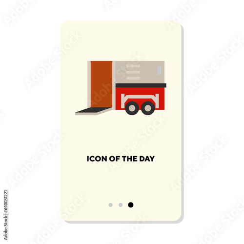 Horse box or trailer on wheels flat icon. Vertical sign or vector illustration of stable or horsebox for racehorses. Horse riding, sports concept for web design and apps