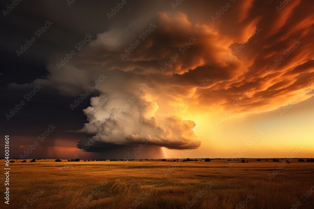 A dramatic storm cloud formation over a vast open plain, Stunning Scenic World Landscape Wallpaper Background