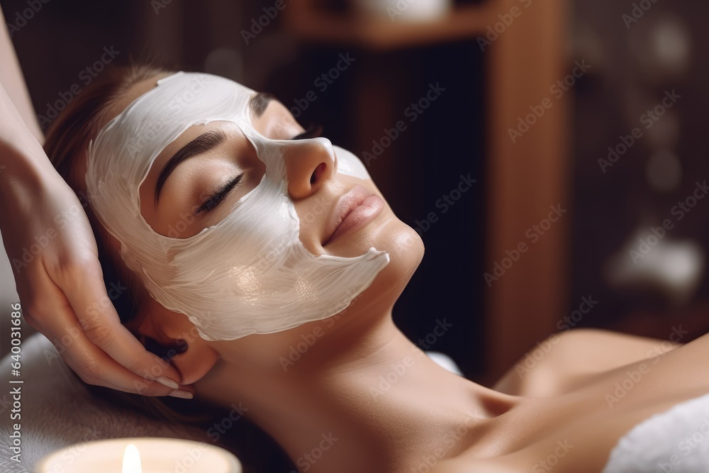 Woman getting a facial treatment with blurry background