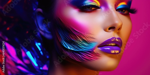 Model wearing makeup in a purple background