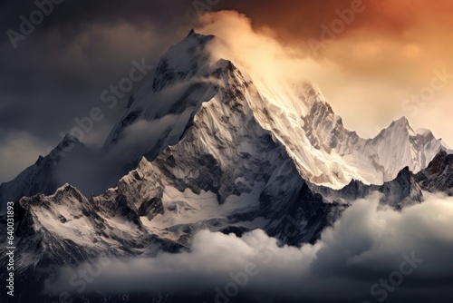 high mountain portrait near sunset with dramatic looming clouds , Stunning Scenic World Landscape Wallpaper Background © Distinctive Images