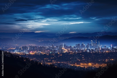 panoramic view of a city skyline from a hilltop at dusk or evening, Stunning Scenic World Landscape Wallpaper Background