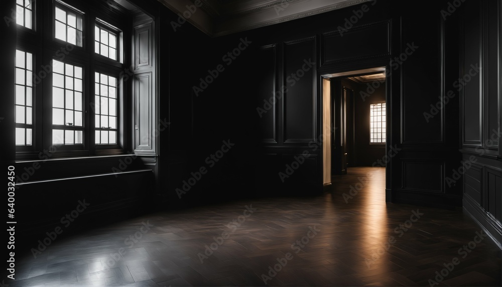 Blank wall and copy space in empty elegant dark room at night - negative space