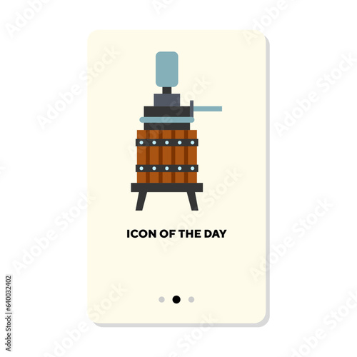 Winery equipment flat vector icon. Wooden barrel isolated sign. Wine production, industry, business, celebration concept. Vector illustration symbol elements for web design