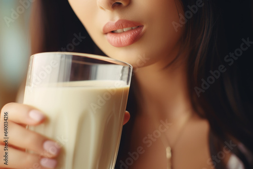 Woman is holding glass of milk. This picture can be used to promote healthy eating and dairy products.