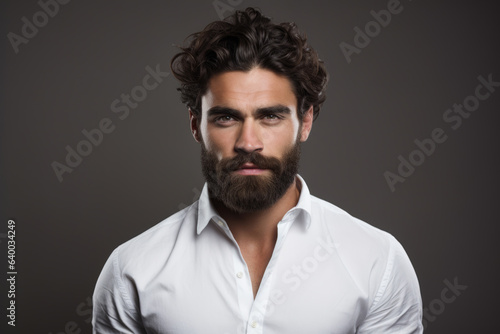 Picture of man with beard wearing white shirt. This image can be used for various purposes.