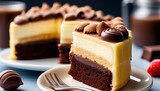 Closeup Chocolate And Vanilla Layer Cake With Chocolate on Top c