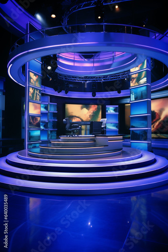 Cable TV News Studio Network Stage Set, Generative AI © HRTNT Media