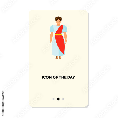 Ancient man from Roman Empire flat vector icon. Antique emperor in tunic and wreath vector illustration. Culture, history, mythology concept for web design and apps