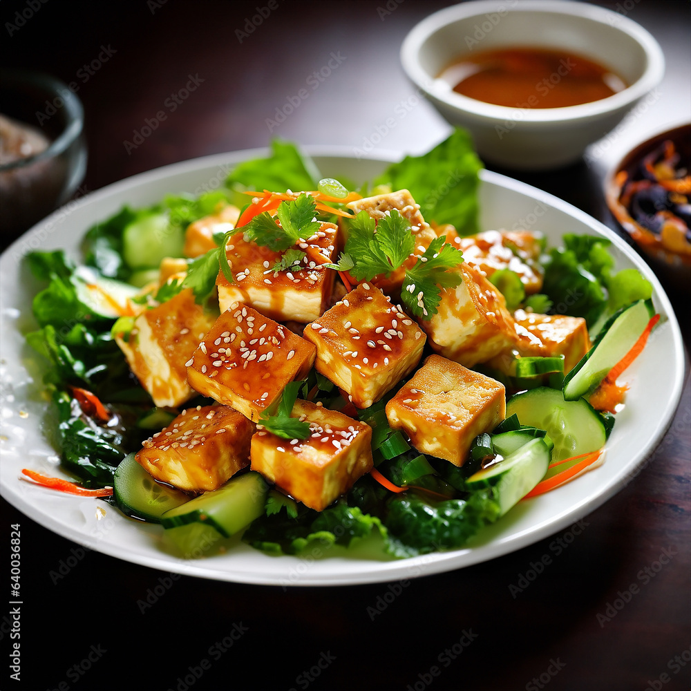 grilled tofu with vegetables and seasame seeds grilled tofu with vegetables and seasame seeds