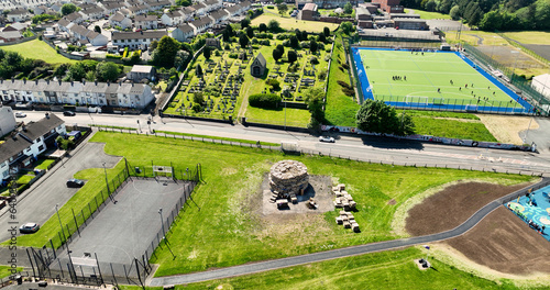 Aerial Photo of Bonfire at Grenland Park Larne Co Antrim in Northern Ireland photo