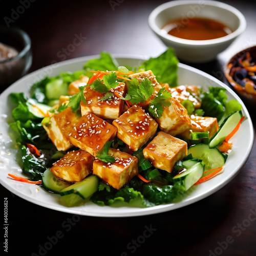 grilled tofu with vegetables and seasame seeds © maiecka
