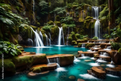 waterfall in the park in summer Created with generative AI