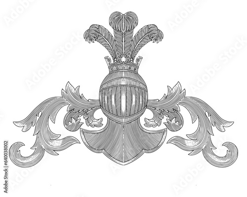Family coat of arms, vintage engraving drawing style vector illustration