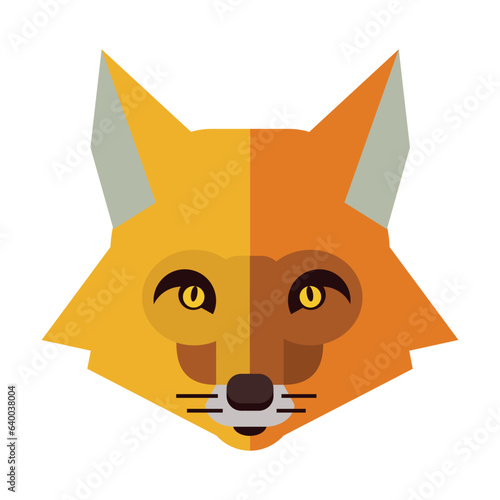 Head of cunning fox. Muzzle of wild animal cartoon illustration. Wildlife and zoo concept. Sketchy geometric character, mascot. Colored flat vector isolated