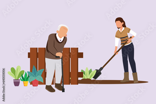 Concept of Neighbors sharing things and helping each other. Colored flat vector illustration isolated. 