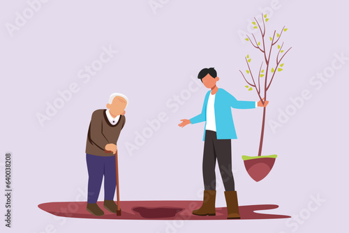 Concept of Neighbors sharing things and helping each other. Colored flat vector illustration isolated. 