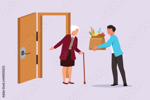 Concept of Neighbors sharing things and helping each other. Colored flat vector illustration isolated. 