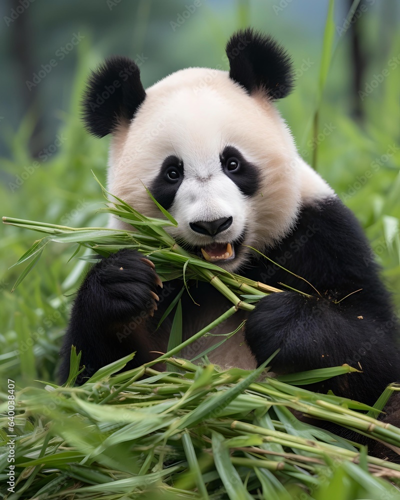 Fototapeta premium Giant panda (ailuropoda melanoleuca) eating bamboo