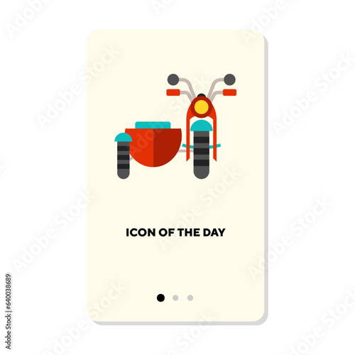 Retro motorcycle with sidecar flat vector icon. Front view of riding bike and professional racing vector illustration. Transport and speed concept for web design and apps