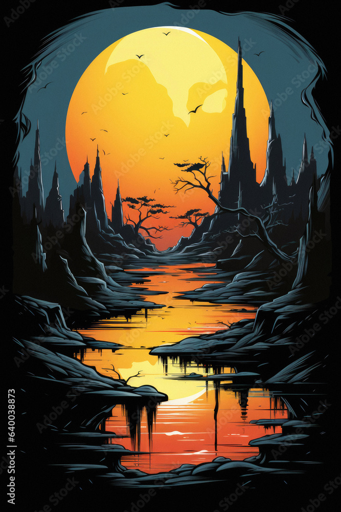 Happy Halloween spooky scary moon night scene horror landscape background. Creepy dark forest woods trees, moon and Happy Haloween ghosts gothic mysterious sky moonlight gloomy scenery backdrop. Happy Halloween spooky scary moon night scene horror landscape background. Creepy dark forest woods trees, moon and Happy Haloween ghosts gothic mysterious sky moonlight gloomy scenery backdrop.
