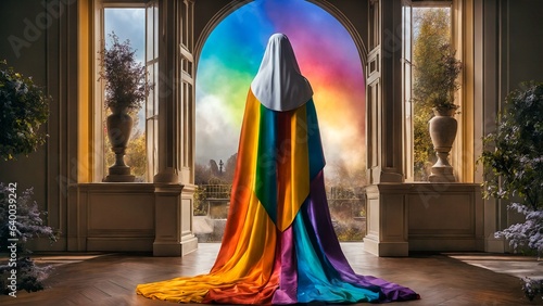 rainbow pride nun from behind
