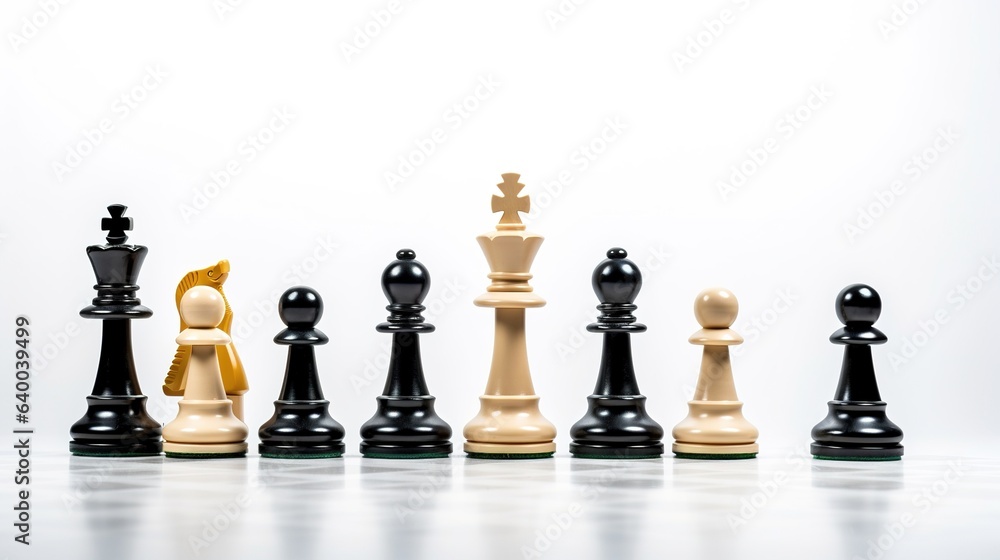 chess pieces on a chessboard on white background, generative ai