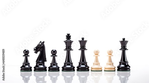 chess pieces on a chessboard on white background