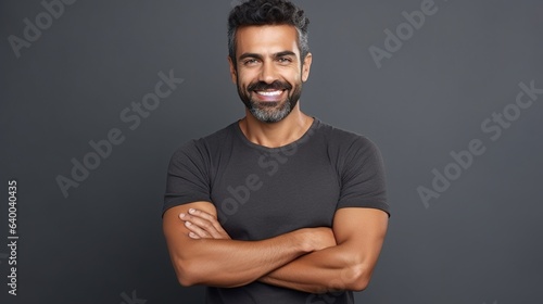 Serious Man in Casual Black Shirt Poses Confidently