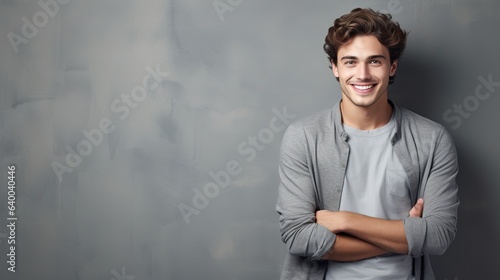 Confident Black-Haired Man in Casual Shirt Smiling in Studio Portrait