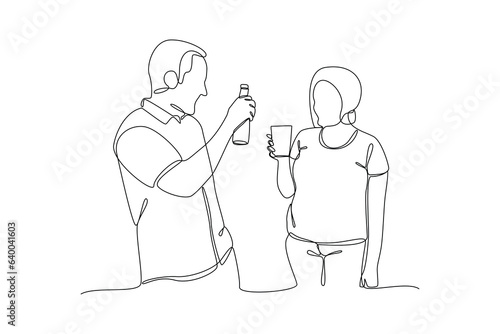 Continuous one line drawing Concept of Neighbors sharing things and helping each other. Doodle vector illustration.