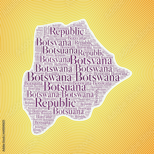 Botswana shape formed by country name in multiple languages. Botswana border on stylish striped gradient background. Vibrant poster. Trendy vector illustration.