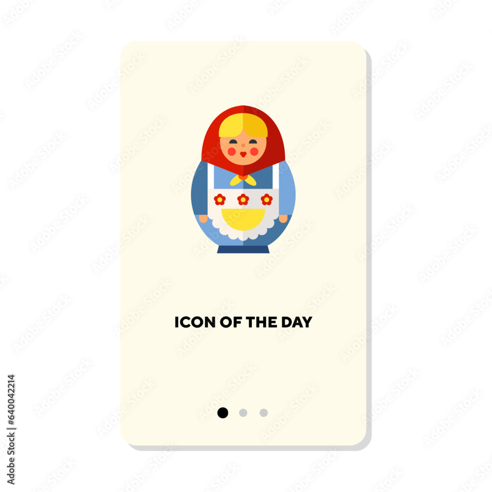 National nesting doll flat vector icon. Traditional Russian matrioshka toy with ornament isolated vector illustration. Slavs culture and ethnicity, tourism concept for web design and apps