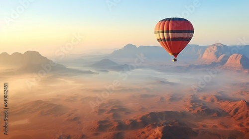 Hot air ballooning over otherworldly desert landscapes at dawn.cool wallpaper  © Halim Karya Art