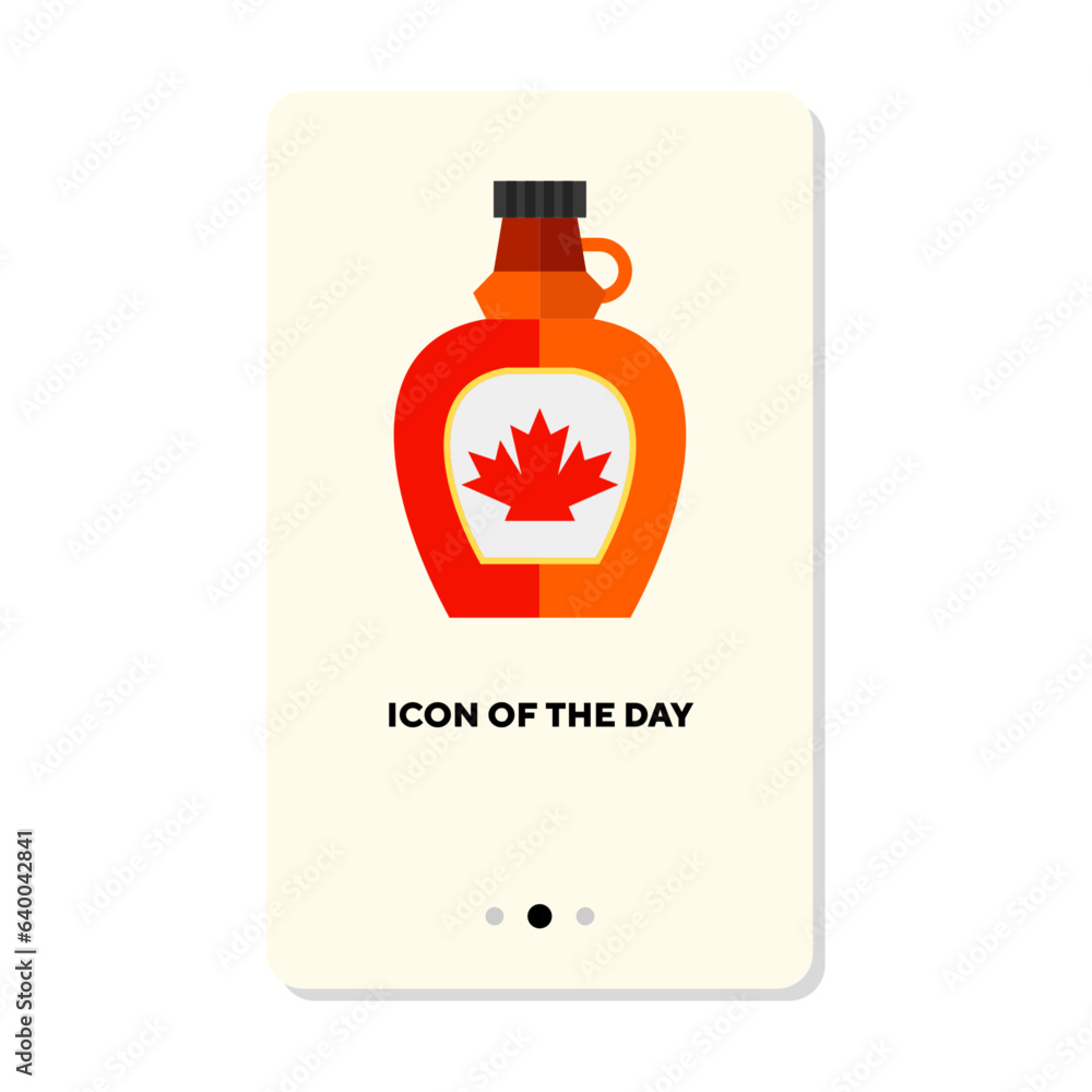 Orange bottle of maple syrup flat icon. Vertical sign or vector illustration of tube of tasty sauce for dish or meal element. Food, cooking concept for menu, web design and apps Orange bottle of maple syrup flat icon. Vertical sign or vector illustration of tube of tasty sauce for dish or meal element. Food, cooking concept for menu, web design and apps