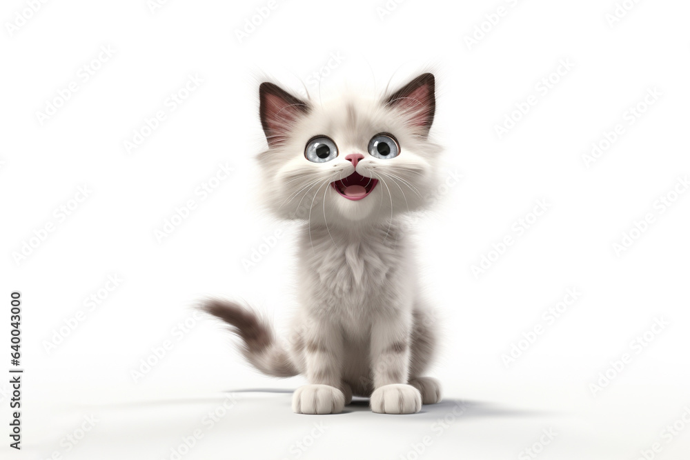 a White Maine coon kitten in front of a white background. 